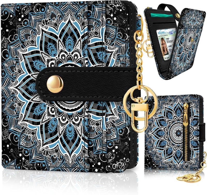 Jogjam Mandala Rfid Ladies Wallet, Small Slim Thin Compact Credit Card Women Wallet, PU Leather Bifold Cash Zipper Coin Pocket ID Window for Female - Image 1
